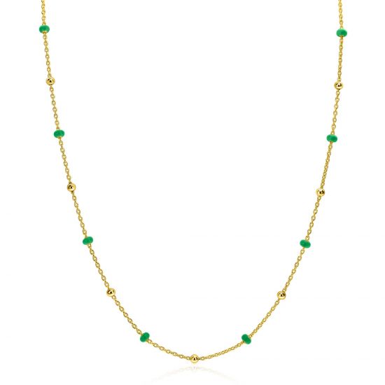 ZINZI Gold Plated Sterling Silver Fantasy Necklace with 13 Green Donuts and Shiny Beads 42-45cm ZIC2509