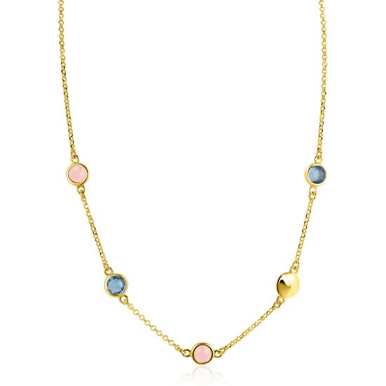 ZINZI zlv. collier gg.verg. blauw en roze kleursteen