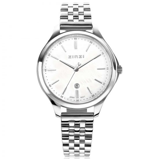 ZINZI Classy Watch 34mm White Mother-of-Pearl Dial Stainless Steel Case and Bicolor Strap with Date ZIW1017