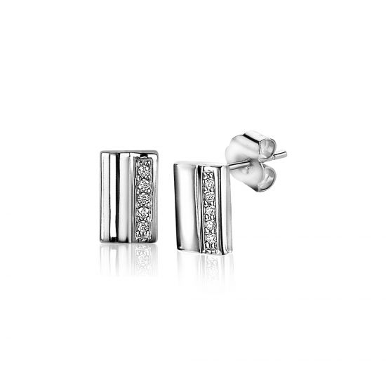 8mm ZINZI Sterling Silver Stud Earrings Rectangle White Zirconia ZIO2126