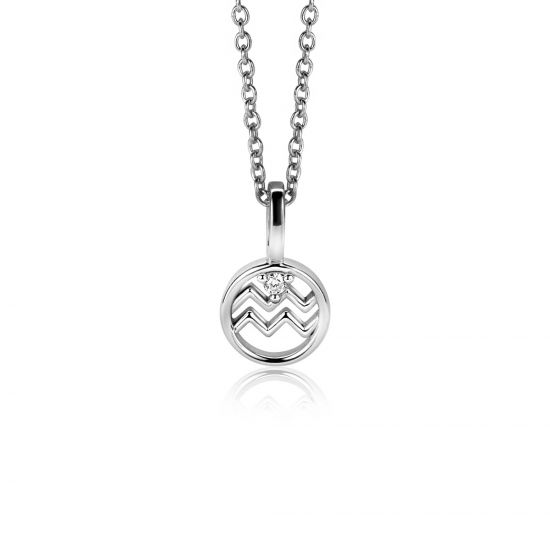 9mm ZINZI silver Aquarius zodiac sign pendant set with white zirconias ZIH-WAT (without necklace)