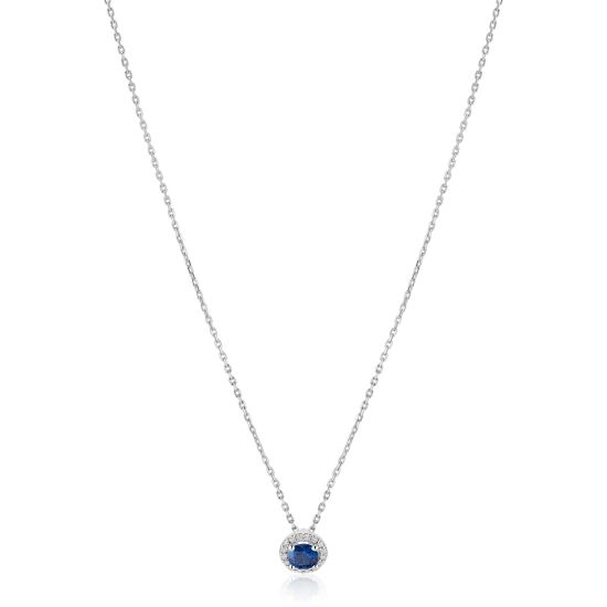 ZINZI zlv. collier hanger entourage blauw en zirc.