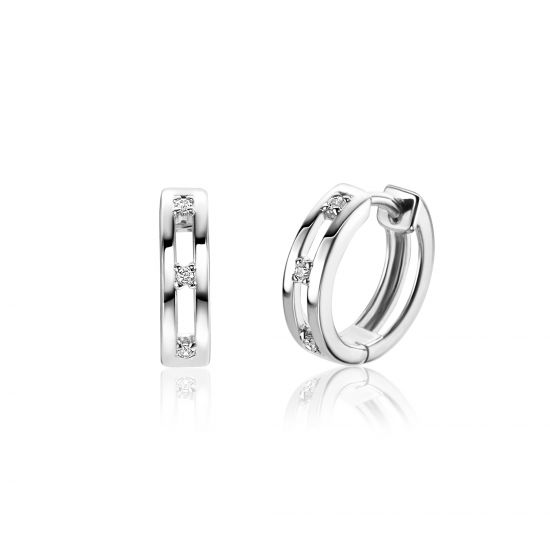 14mm ZINZI Sterling Silver Hoop Earrings with 3 Round White Zirconias 14x3mm ZIO2451