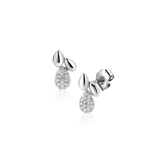 ZINZI zlv. oorknopjes fant. druppels met zirconia's