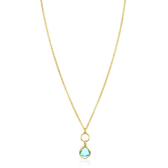 ZINZI zlv. collier gg.verg. turq. peer en rondje