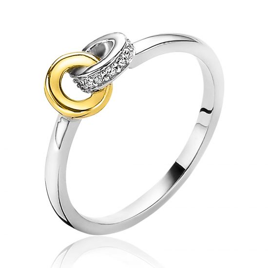 ZINZI Sterling Silver Ring 2 Connected Open Circles White Zirconias ZIR2102