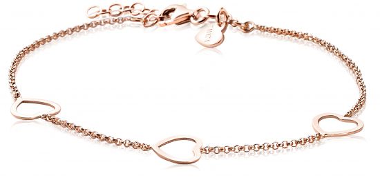 ZINZI Rose Gold Plated Sterling Silver Bracelet Heart 17-20cm ZIA1188R