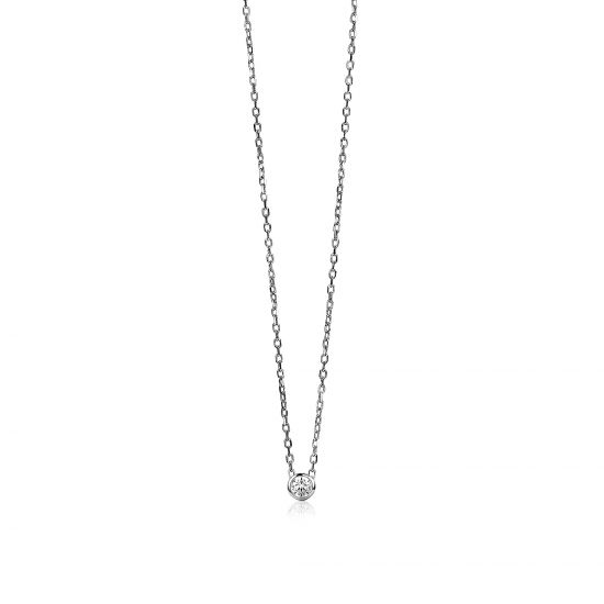 ZINZI Sterling Silver Necklace Round Setting with White Zirconia 40-43cm ZIC1393