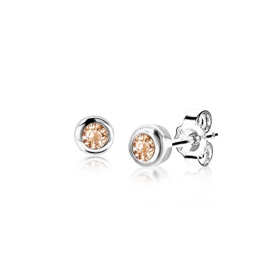 NOVEMBER Stud Earrings 4mm Sterling Silver with Birthstone Yellow Citrine Zirconia
