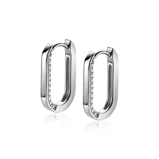 20mm ZINZI Sterling Silver Hoop Earrings Oval Shape White Zirconias ZIO2319