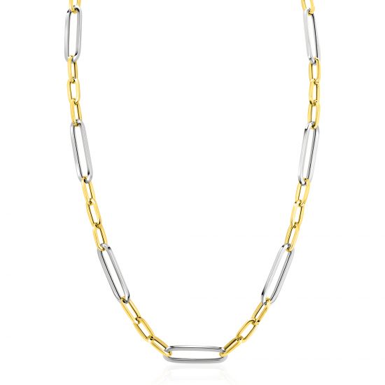ZINZI zlv. collier bicolor met ovale schakels 45cm