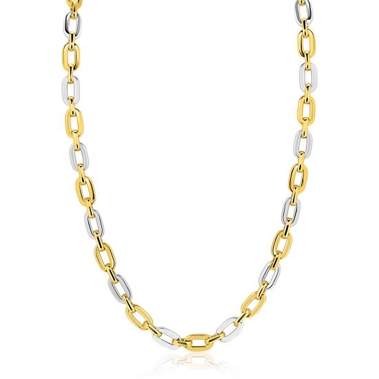 ZINZI zlv. collier bicolor met ovale schakels 42/45cm