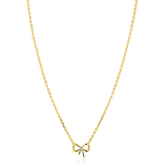 ZINZI zlv. collier geel verguld met strikje en zirconia