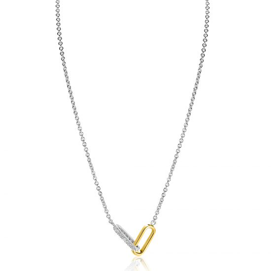 ZINZI zlv. collier bic. met verbonden schakels 1xzirc.