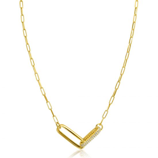 ZINZI Gold Plated Sterling Silver Chain Necklace 45cm with 2 Large Oval Chains Set with White Zirconias ZIC2371Y
