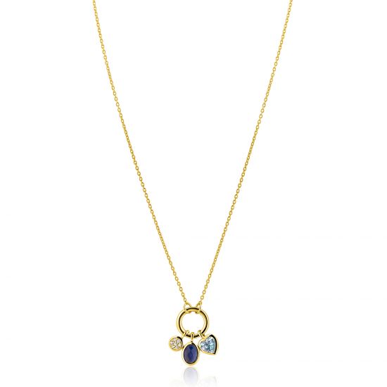 ZINZI zlv.coll.gg.verg.voorsluiting/3 bedels blauw/cz