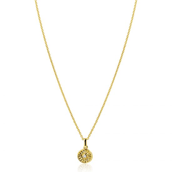 ZINZI zlv.collier gg.verg.met hanger rond zon en zirc.