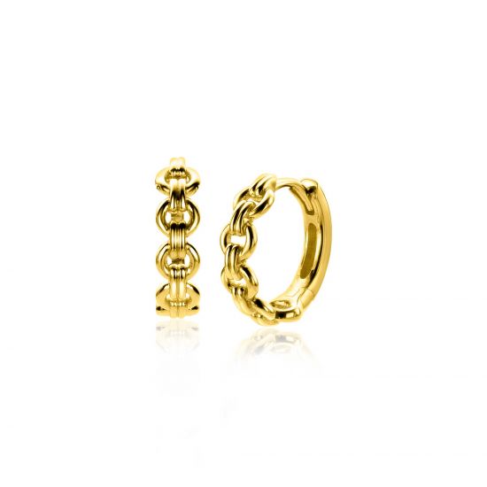 15mm ZINZI Gold Plated Sterling Silver Hoop Earrings Round Chains 15x4mm ZIO2239G