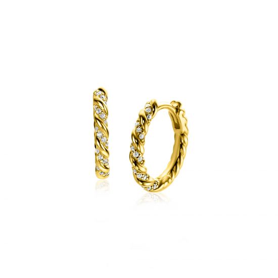 15mm ZINZI Gold Plated Sterling Silver Hoop Earrings Twist 15x2mm White Zirconias ZIO2320Y