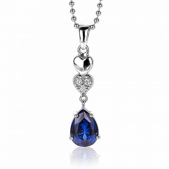 24mm ZINZI Sterling Silver Pendant Hearts Drop White Blue ZIH2124 (excl. necklace)