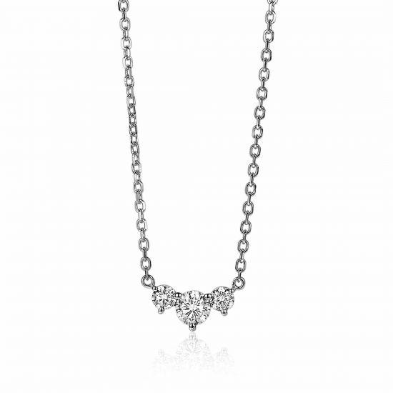 ZINZI Sterling Silver Chain Necklace Round White Zirconias 42-45cm ZIC2136