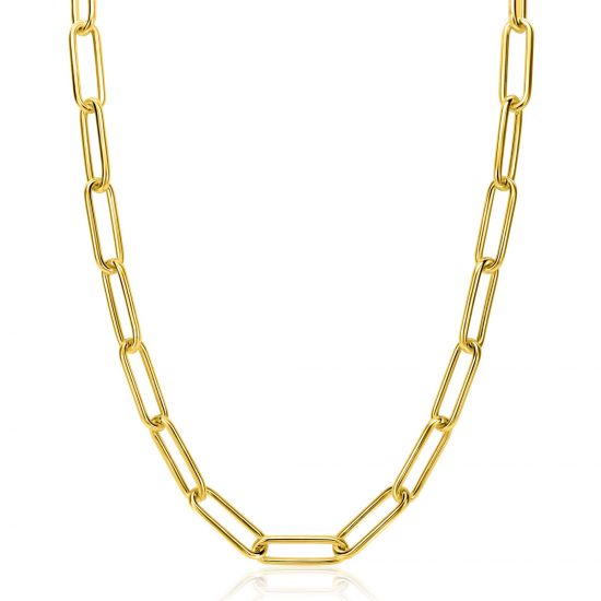 ZINZI Gold Plated Sterling Silver Paperclip Chain Necklace length chain 7mm 45cm ZIC2533G