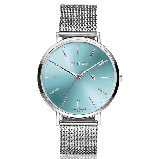ZINZI Retro Watch Blue-Green Dial Stainless Steel Case and Mesh Strap 38mm  ZIW411M