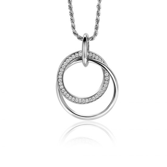 26mm ZINZI Sterling Silver Pendant with 2 Intertwined Open Circles White Zirconias ZIH2431 (excl. necklace)