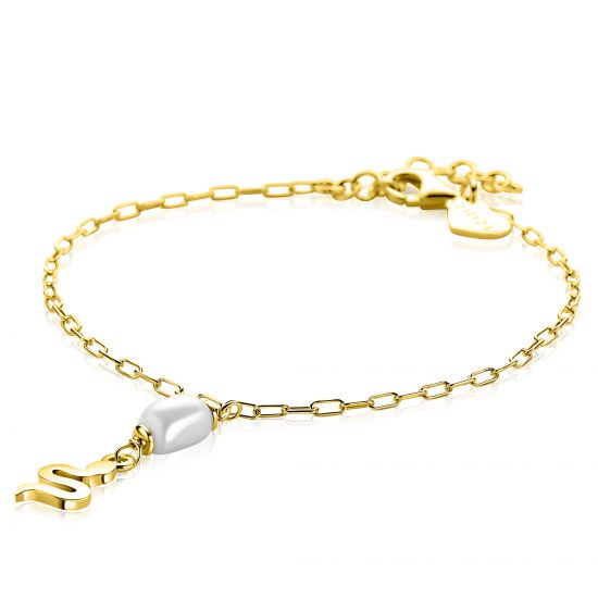 ZINZI zlv. armband gg.verg.met slang en parel hanger