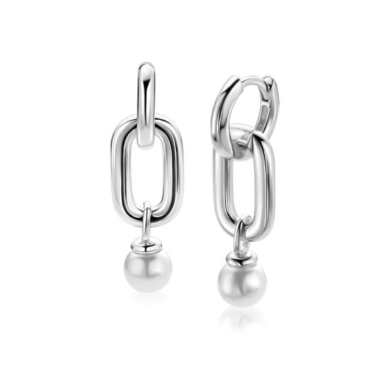 ZINZI zlv. oorbedels ovaal open en parel 6mm