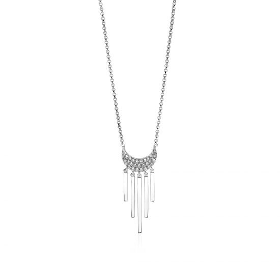 ZINZI Sterling Silver Necklace Crescent Moon Moon with White Zirconias and Shiny Bars 40-45cm ZIC1579