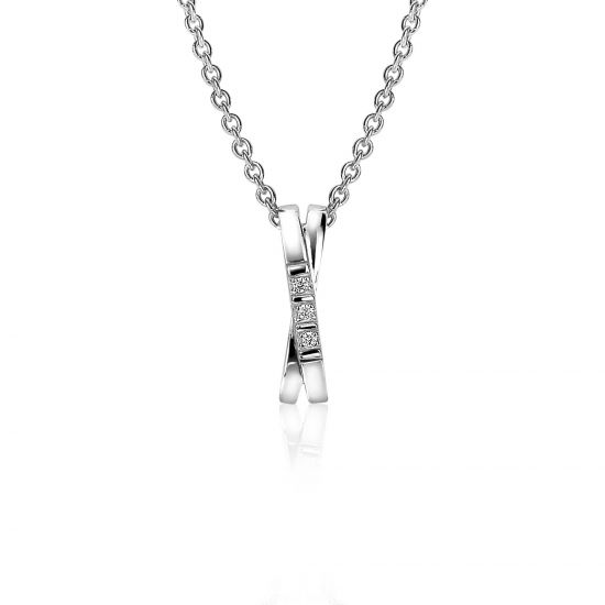 16mm ZINZI Sterling Silver Pendant Crossover White ZIH2039