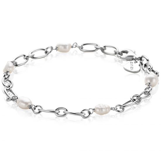 ZINZI silver link bracelet with naturally shaped freshwater pearls, 19cm, ZIA-BF112