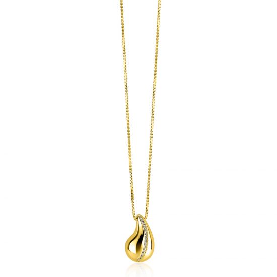 ZINZI zlv. collier gg.verg.druppel hanger met zirconia's