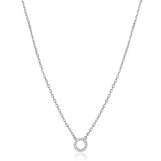 ZINZI Sterling Silver Necklace with Open Circle (7,5mm) Set with White Zirconias 40-45cm ZIC2550
