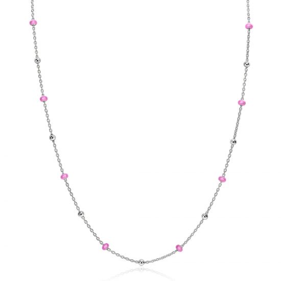 ZINZI Sterling Silver Fantasy Necklace with 13 Pink Donuts and Shiny Beads 42-45cm ZIC2510