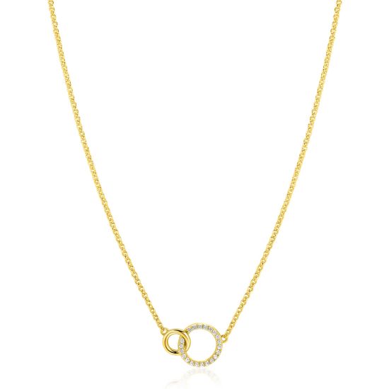 ZINZI Sterling Silver Gold Plated Necklace with 2 Connected Circles and White Zirconias ZIC1782Y
