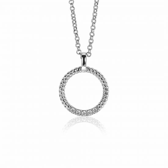 22mm ZINZI Sterling Silver Round Pendant Twist Design White Zirconia ZIH2128 (excl. necklace)