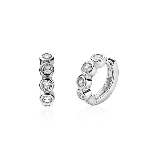 15mm ZINZI Sterling Silver Hoop Earrings Round White 15x4mm ZIO1838