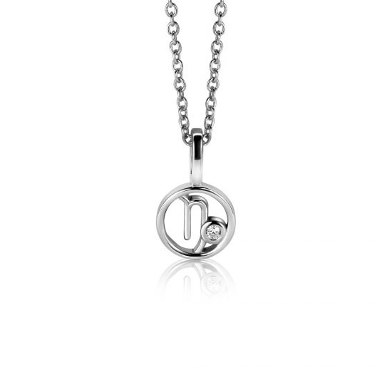 9mm ZINZI silver Capricorn zodiac sign pendant set with white zirconias ZIH-STE (without necklace)