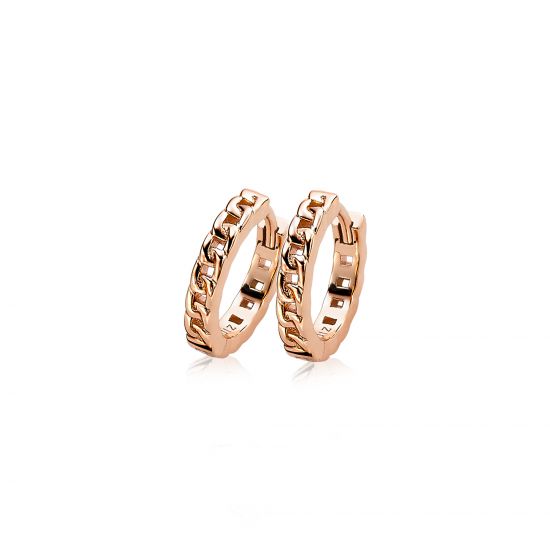 15mm ZINZI Rose Gold Plated Sterling Silver Hoop Earrings Curb Chain 15x3mm ZIO1175R