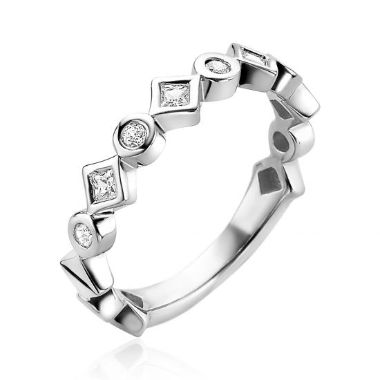 ZINZI Sterling Silver Luxurious Stackable Ring Round Square White ZIR2055