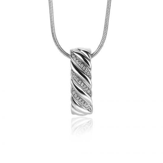 20mm ZINZI Sterling Silver Pendant Rectangle Twist Design and White Zirconias ZIH2244 (excl. necklace)