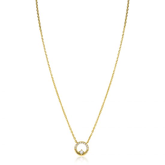 ZINZI zlv. collier gg.verg.open rondje met zirconia's