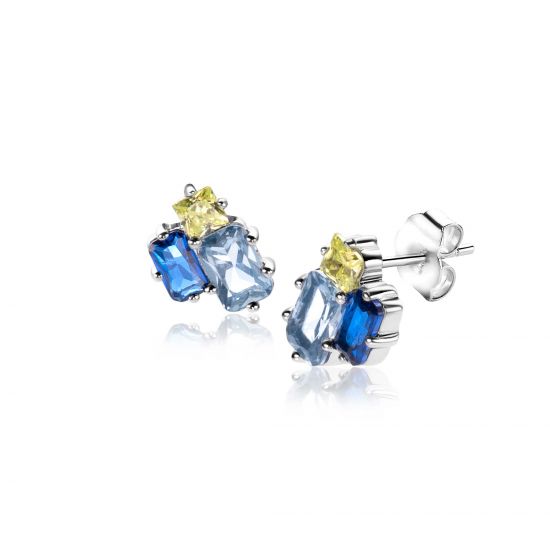 10mm ZINZI Sterling Silver Stud Earrings Rectangular Shapes Light Green and Blue Color Stones ZIO2496