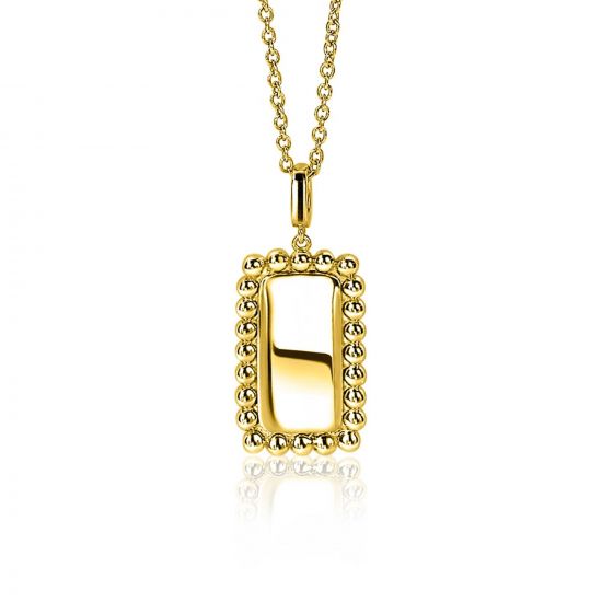 26mm ZINZI Gold Plated Sterling Silver Pendant Rectangle White Beads Edge ZIH1976G