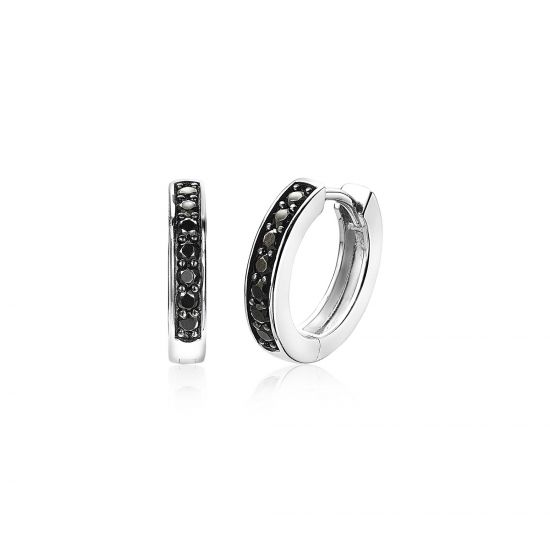 15mm ZINZI Sterling Silver Hoop Earrings Black Zirconias width 3mm ZIO191B