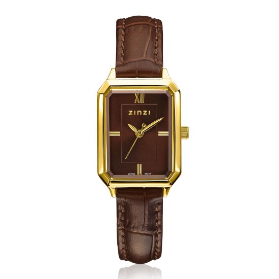 ZINZI Allure Watch 30mm Brown Colored Dial Gold Colored Case and leather strap Japanese movement ZIW2536B
