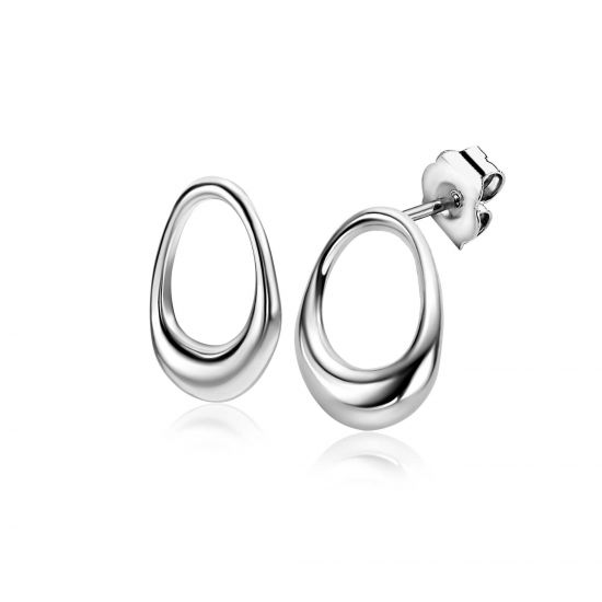 17mm ZINZI silver stud earrings open round in organic shape ZIO2670