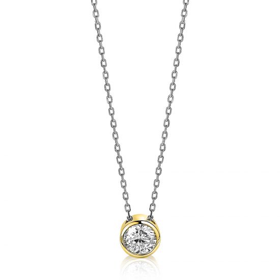 ZINZI Gold Plated Sterling Silver Necklace Round Setting with White Zirconia 40-45cm ZIC1775G